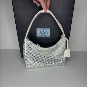 Prada Re-Edition Crystal Satin White Bag